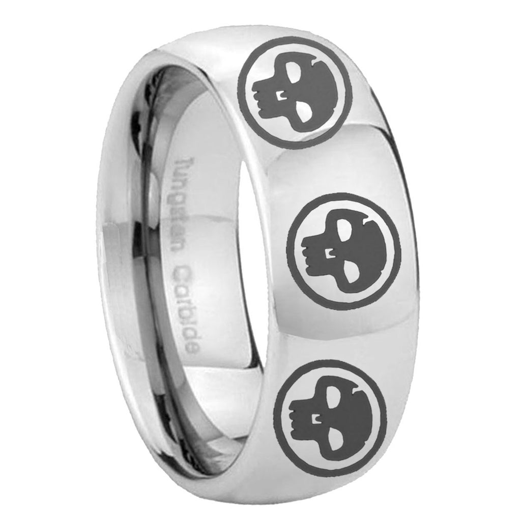 8MM Multiple Skull Dome Polish Silver Tungsten Ring Men