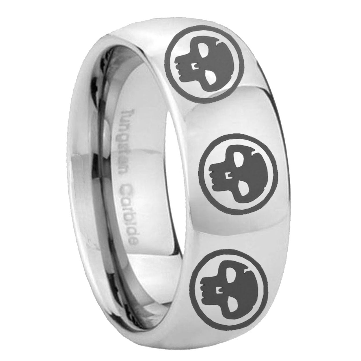 8MM Multiple Skull Dome Polish Silver Tungsten Ring Men