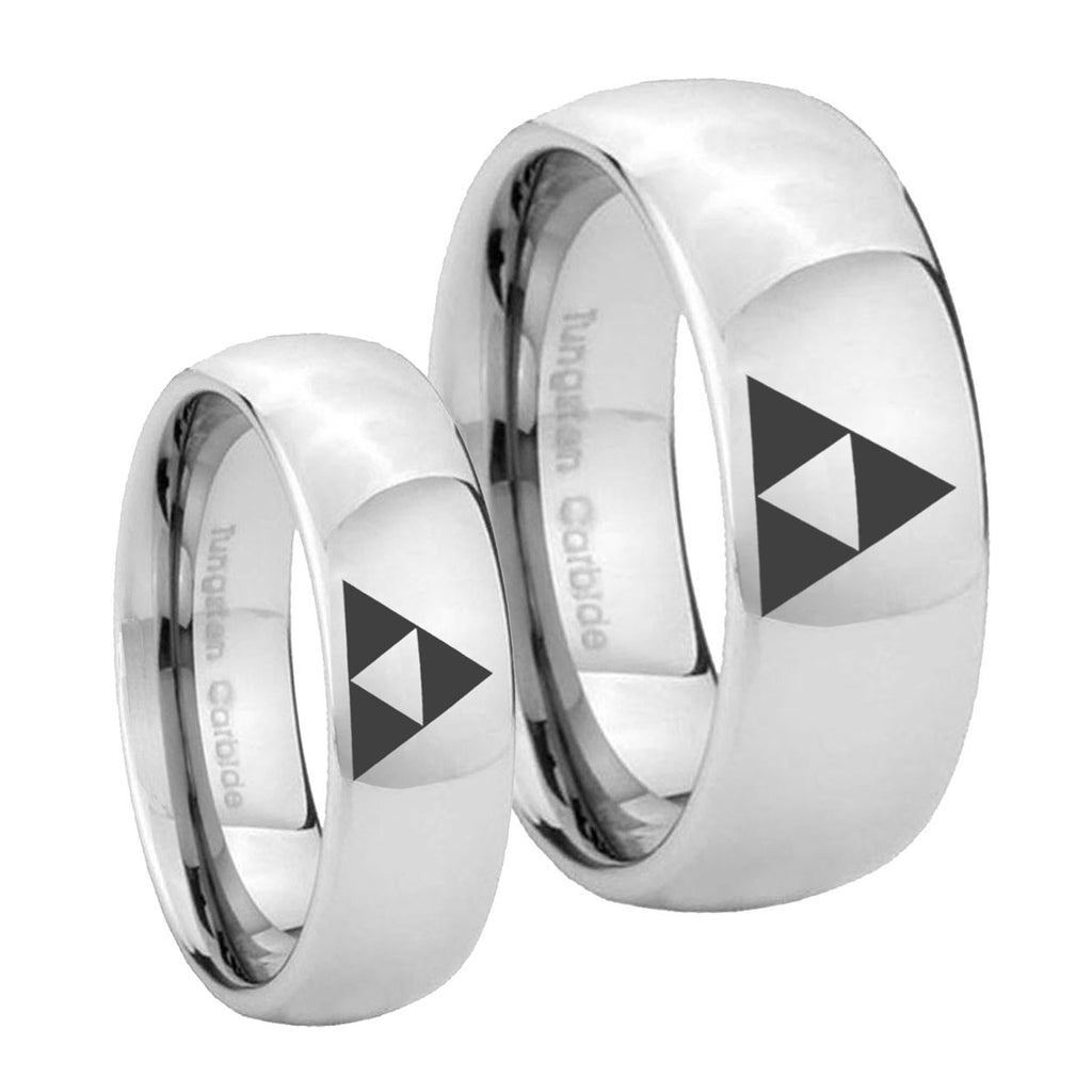 Zelda Triforce Mirror Dome Tungsten Wedding Ring Set
