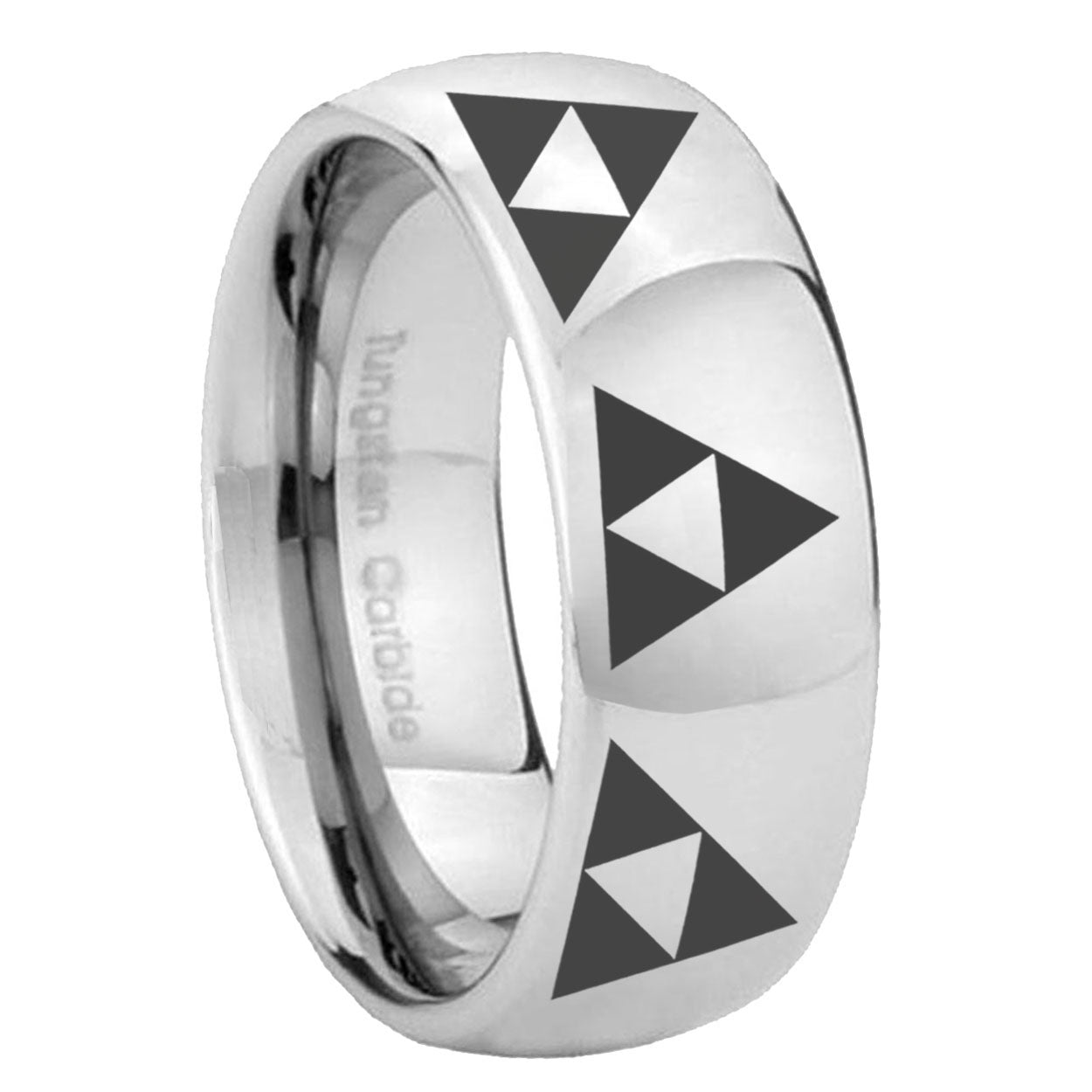8MM Multiple Zelda Triforce Dome Polish Silver Tungsten Ring