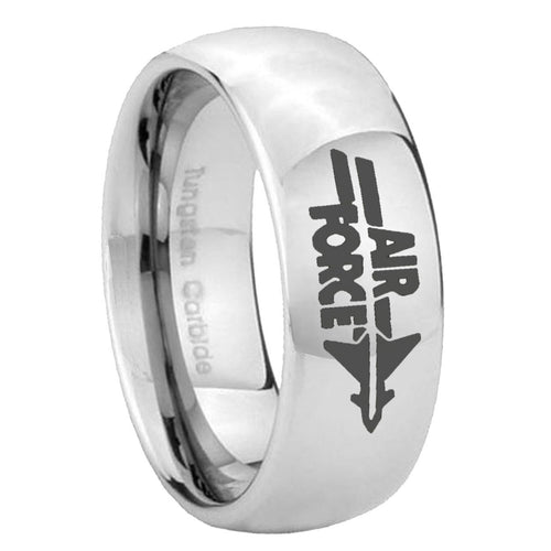 10mm Classic Mirror Dome Air Force Tungsten Carbide Silver Men's Ring