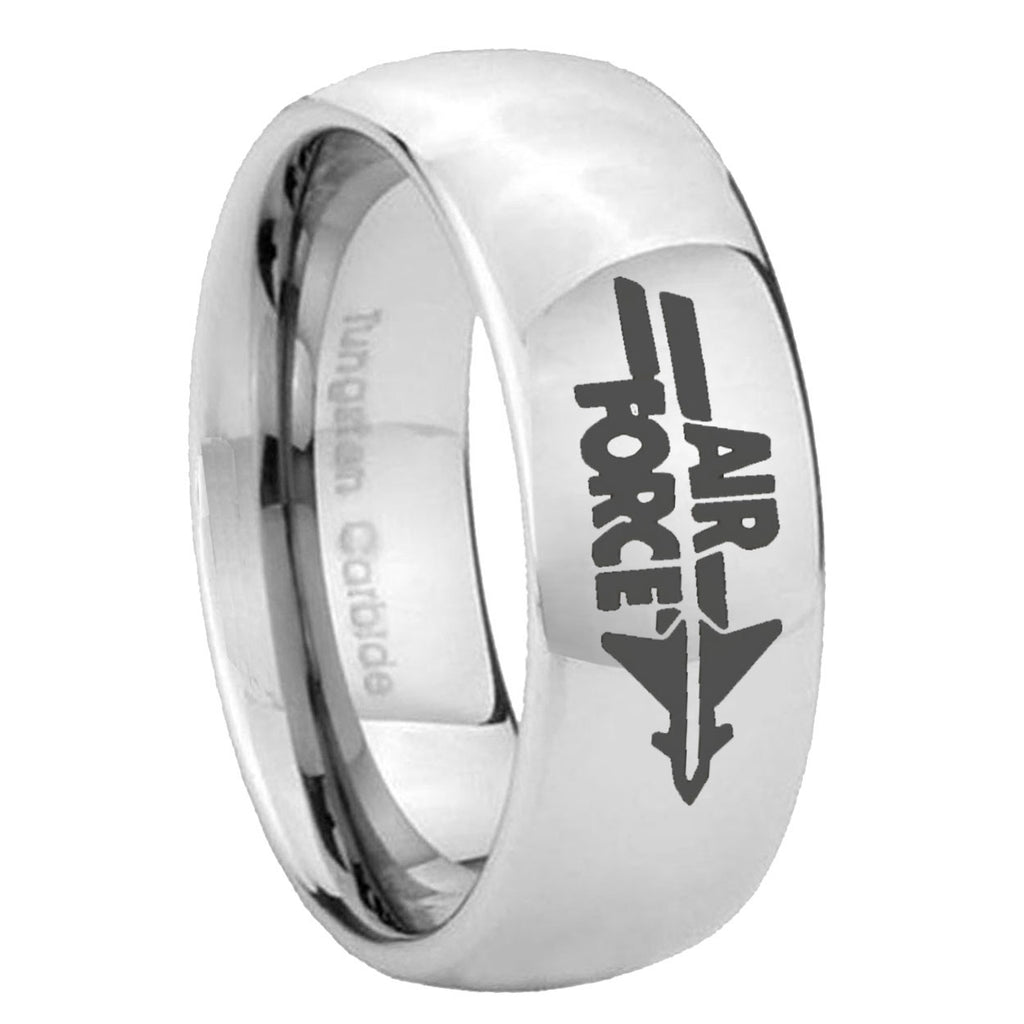 8MM Air Force Dome Polish Silver Tungsten Band For Men