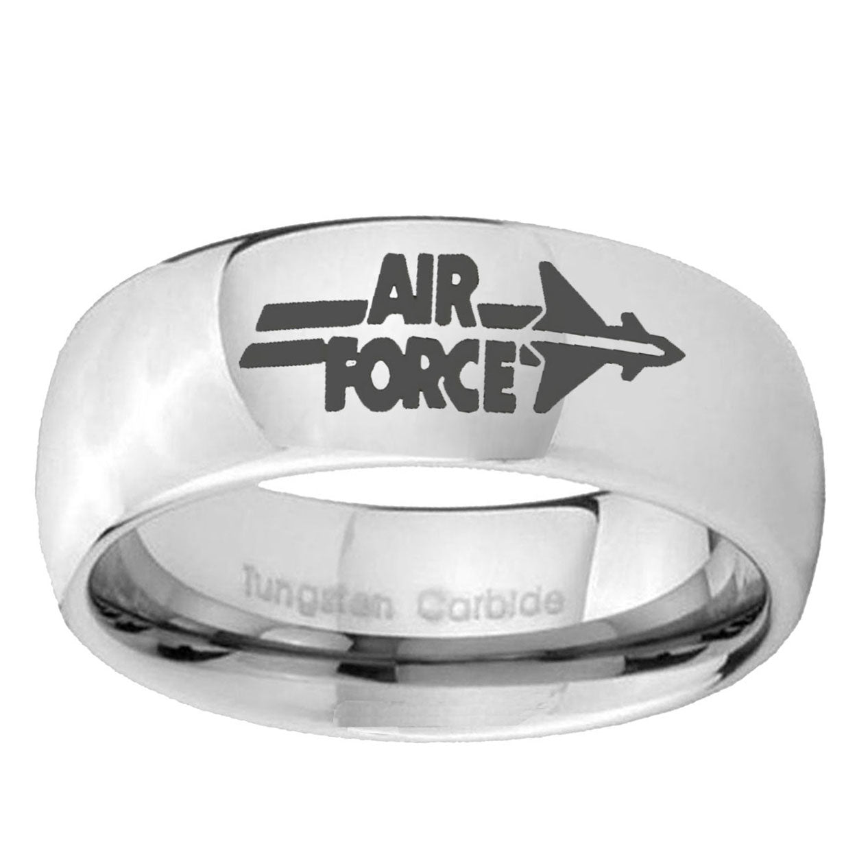 10mm Classic Mirror Dome Air Force Tungsten Carbide Silver Men's Ring