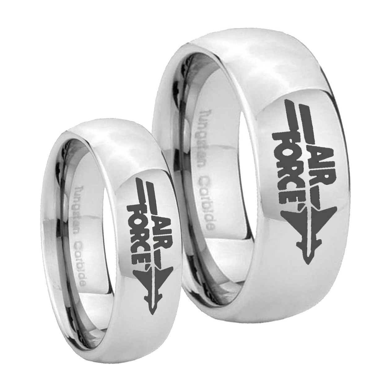 Classic Mirror Dome Air Force Tungsten Engagement Ring Set
