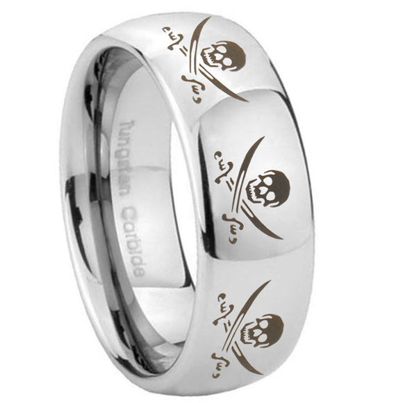 10mm-Multiple-Skull-Pirate-Mirror-Dome-Tungsten-Carbide-Men's-Band-Ring
