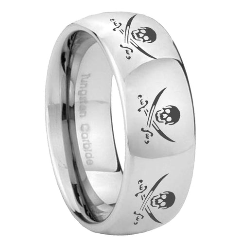 10mm Multiple Skull Pirate Mirror Dome Tungsten Carbide Men's Band Ring