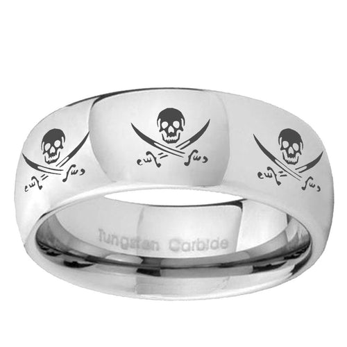 10mm Multiple Skull Pirate Mirror Dome Tungsten Ring