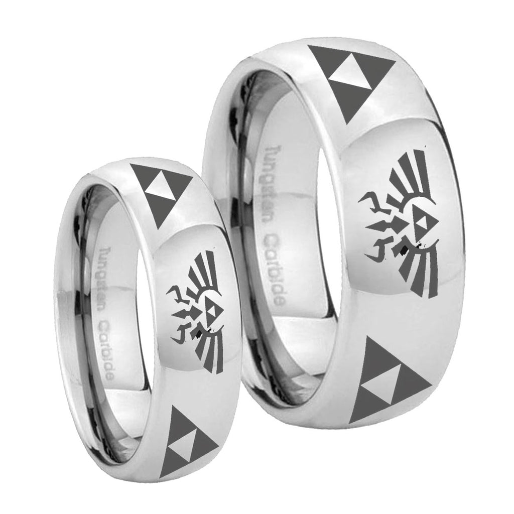 Legend of Zelda Mirror Dome Tungsten Bridal Set Rings