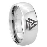 8mm Viking Symbol Dome Polish Silver Tungsten Wedding Bands On Hand