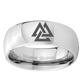 5, 8mm Viking Symbol Dome Polish Silver Tungsten Wedding Bands On Hand