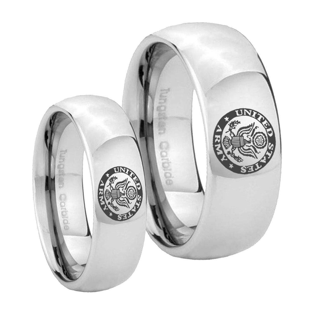 U.S. Army Mirror Dome Tungsten Promise Ring Set