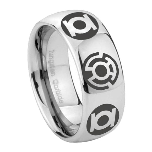 8mm Blue Green Lantern Dome Polish Silver Tungsten Carbide Wedding Band Ring