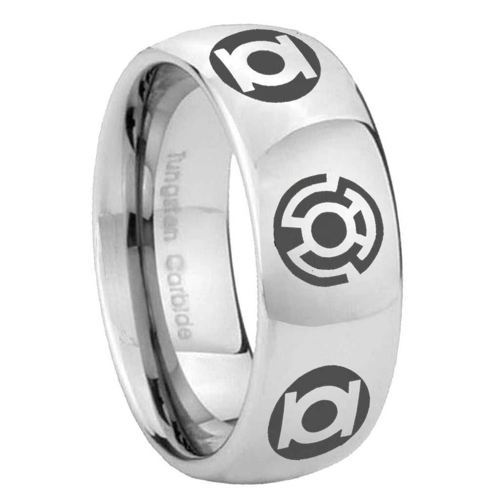 8MM Blue Green Lantern Dome Polish Silver Tungsten Ring For Men