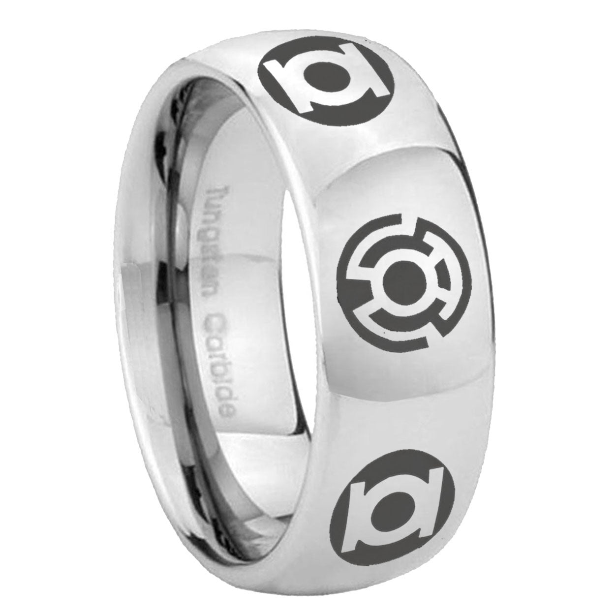8MM Blue Green Lantern Dome Polish Silver Tungsten Ring For Men