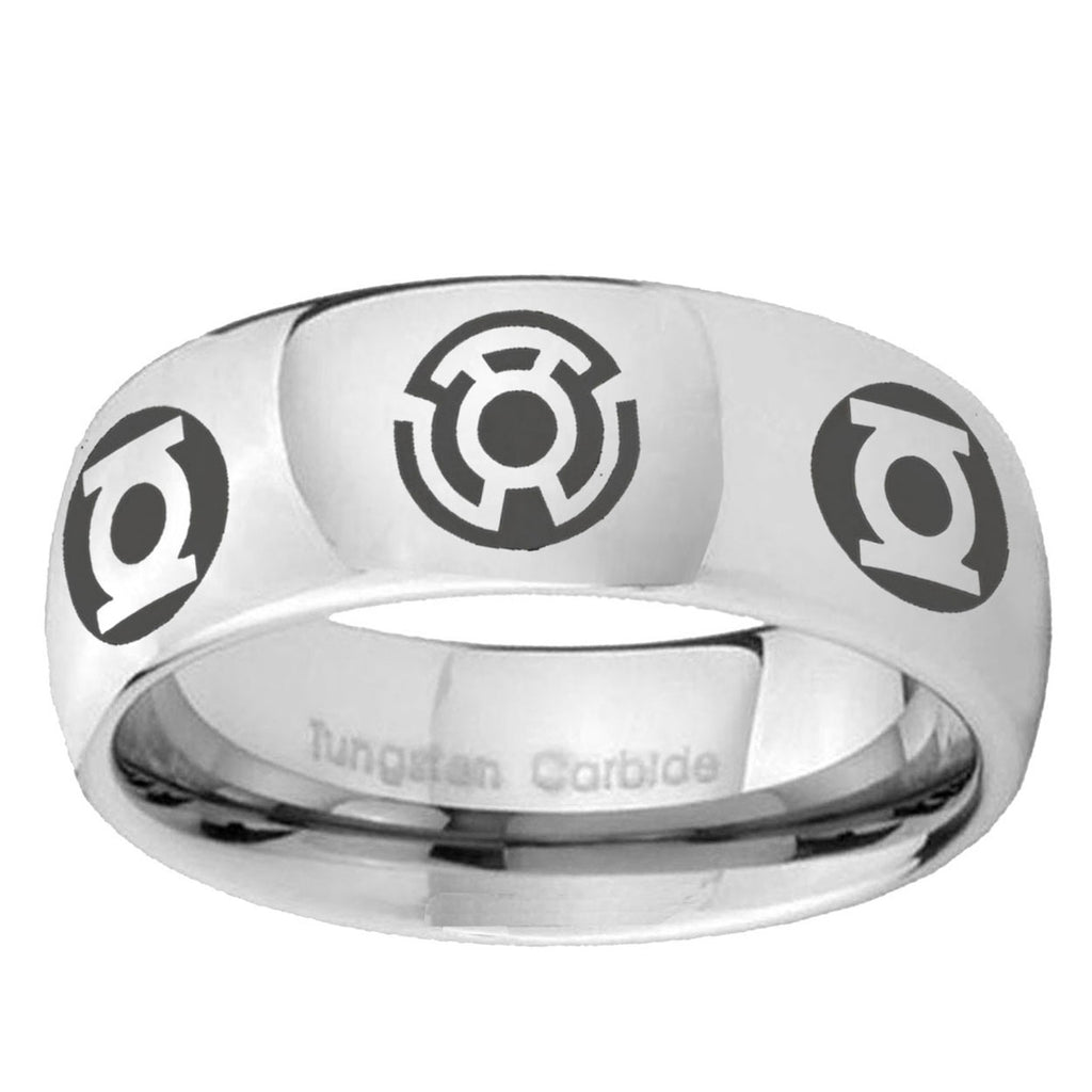 5MM Blue Green Lantern Dome Polish Silver Tungsten Ring For Men