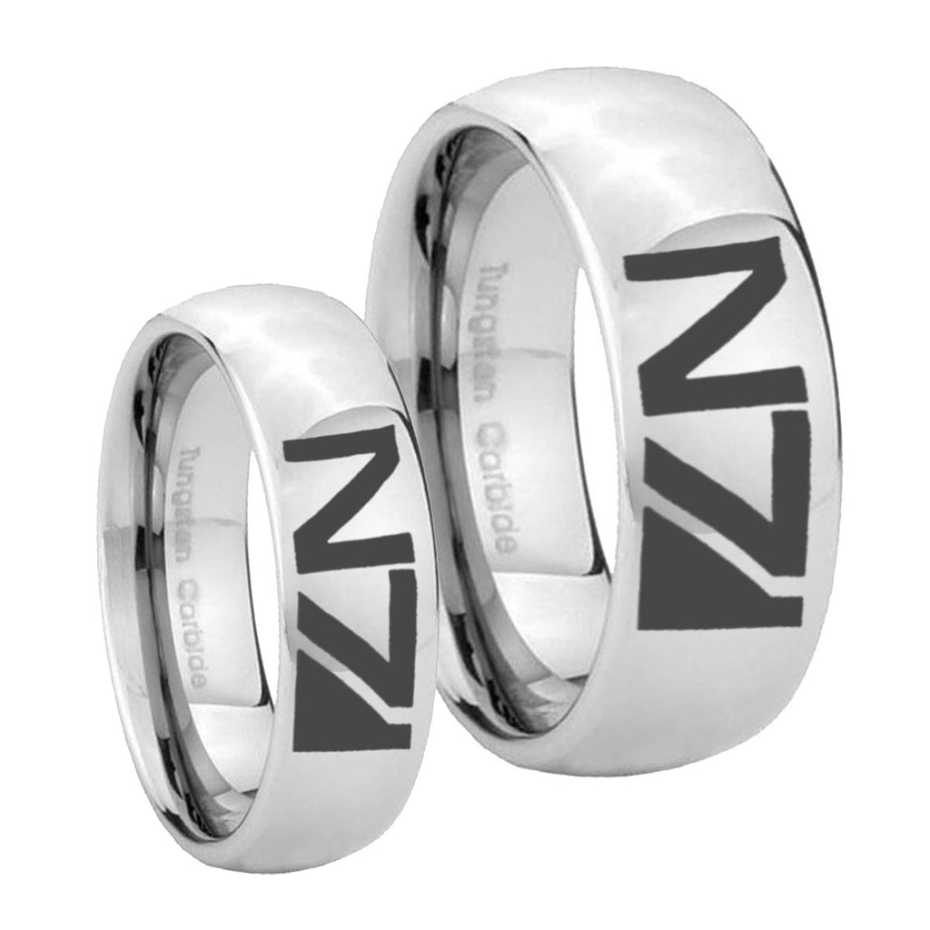 N7 Design Mirror Dome Tungsten His Hers Ring Set