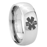 8mm Medical Alert Mirror Dome Tungsten Carbide Anniversary Ring