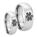 Medical Alert Mirror Dome Tungsten Bridal Set Rings
