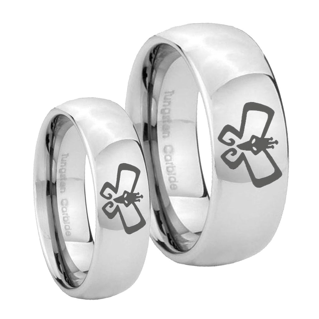 Monarch Mirror Dome Tungsten Wedding Set Ring