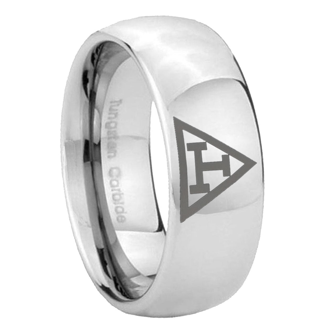 8MM Masonic Triple Dome Polish Silver Tungsten Rings For Men