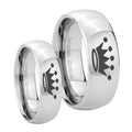 Crown Mirror Dome Tungsten Wedding Set Rings