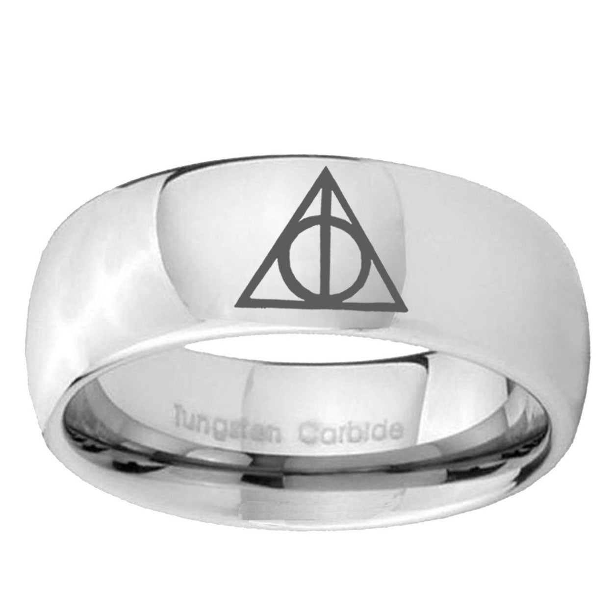 5MM Deathly Hallows Dome Polish Silver Tungsten Mens Wedding Rings