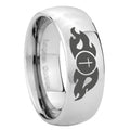 10mm Flamed Cross Mirror Dome Tungsten Carbide Mens Ring Personalized