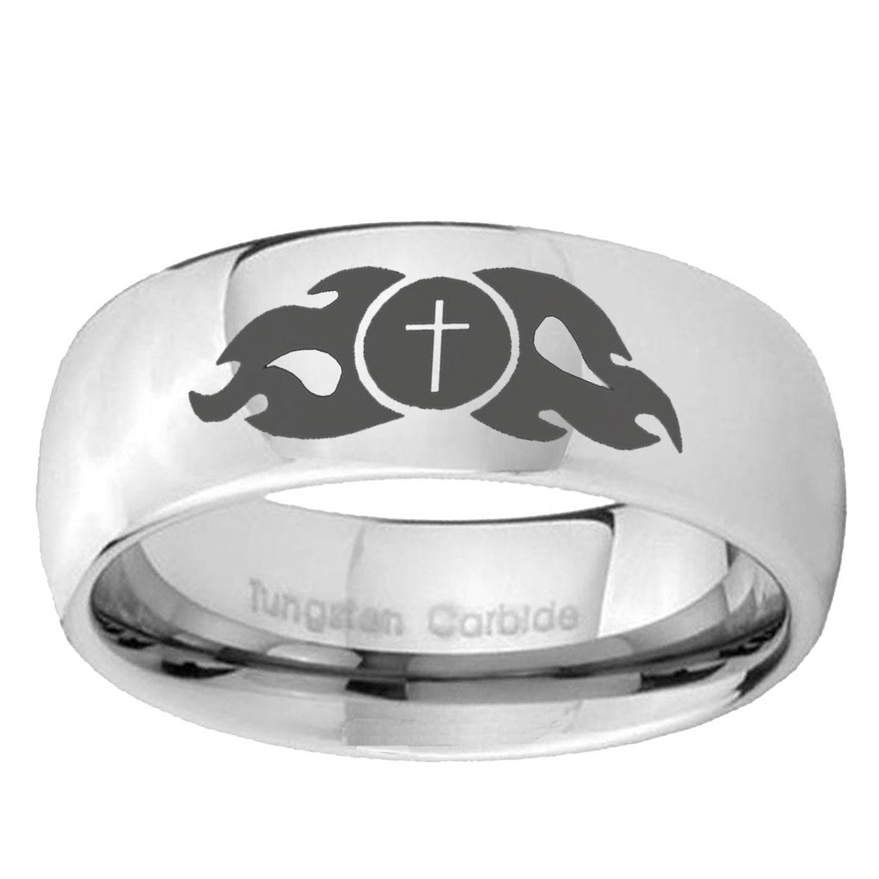 5MM Flamed Cross Dome Polish Silver Tungsten Ring Men