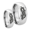 Flamed Cross Mirror Dome Tungsten Mens Set Rings