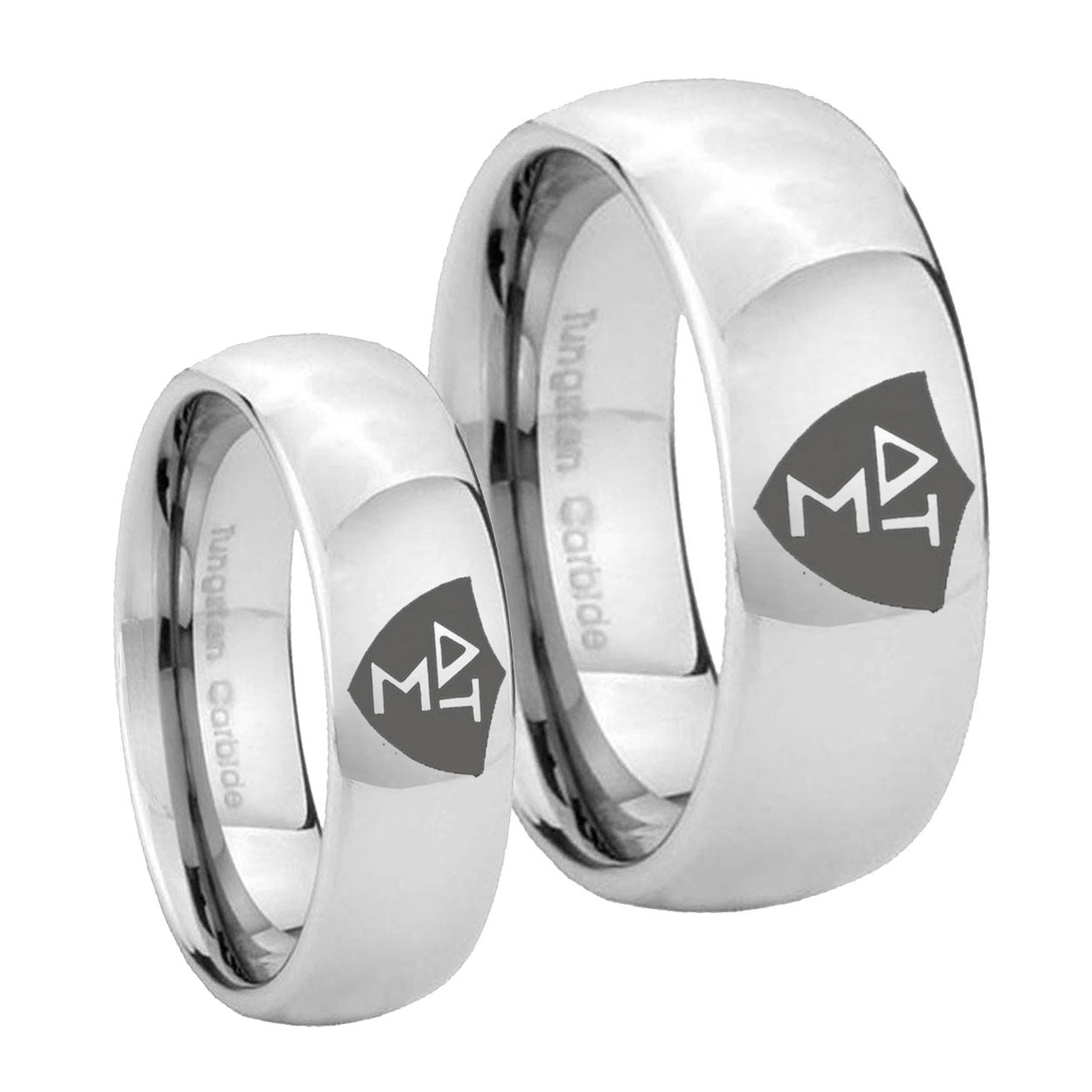 Greek CTR Mirror Dome Tungsten Mens Ring Set