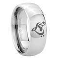 8MM Music And Heart Dome Polish Silver Tungsten Wedding Band