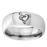 5, 8mm Music & Heart Mirror Dome Tungsten Ring