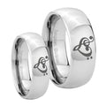 Music & Heart Mirror Dome Tungsten Matching Ring Set