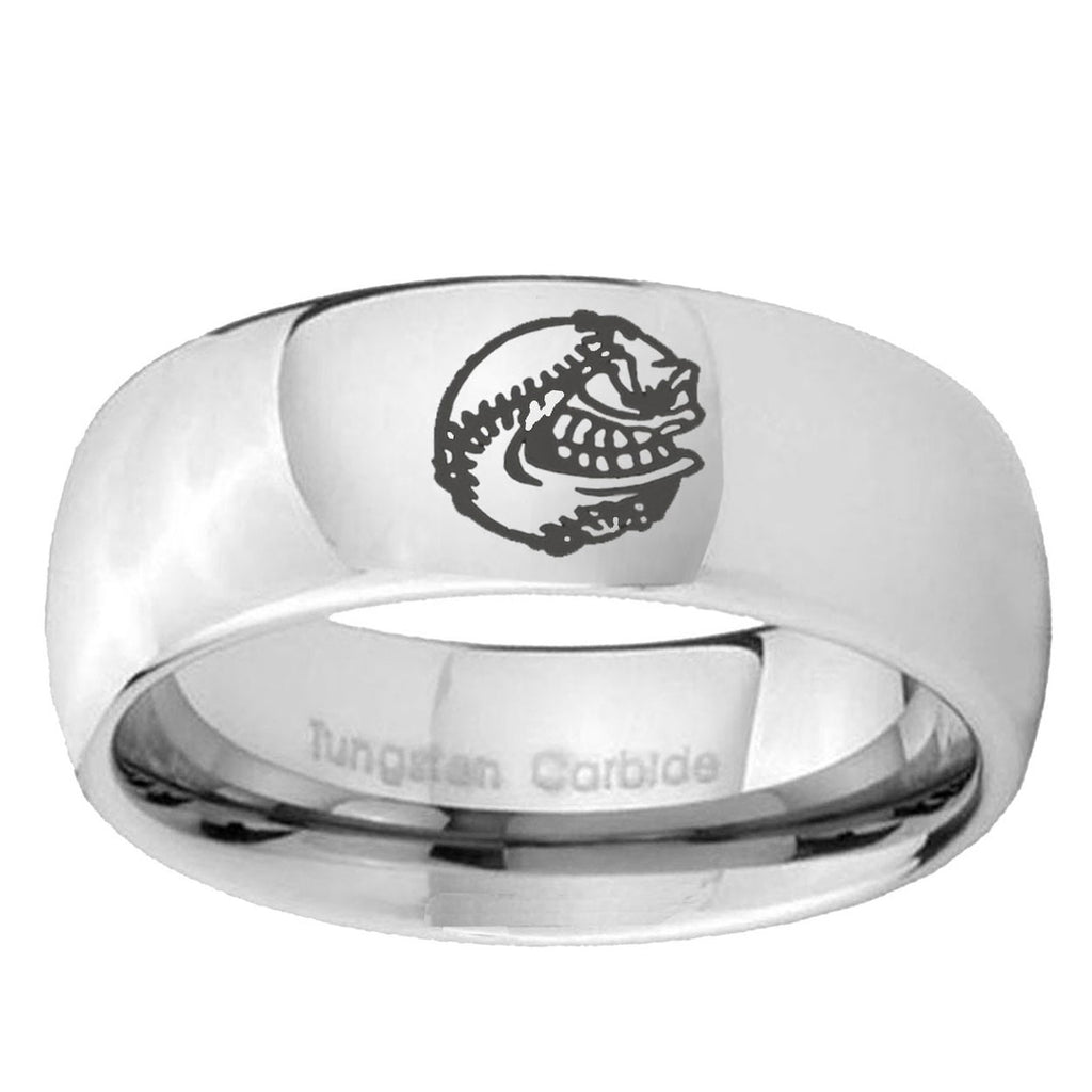 5MM Angry Baseball Dome Polish Silver Tungsten Wedding Band