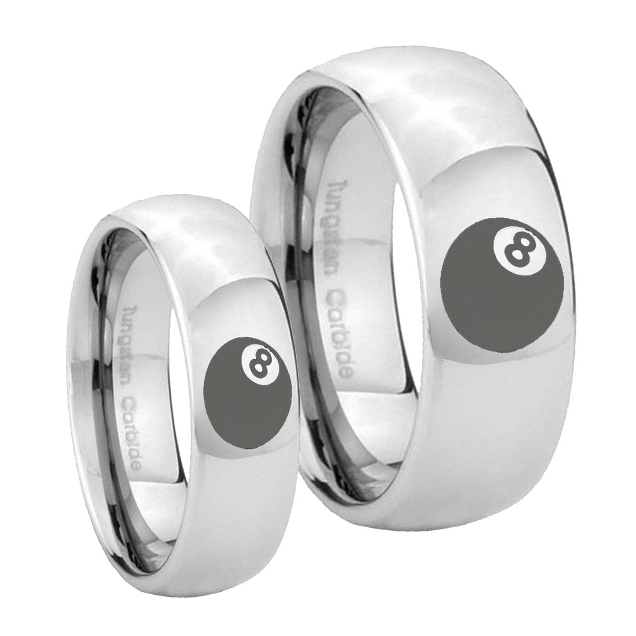 8 Ball Mirror Dome Tungsten His and Hers