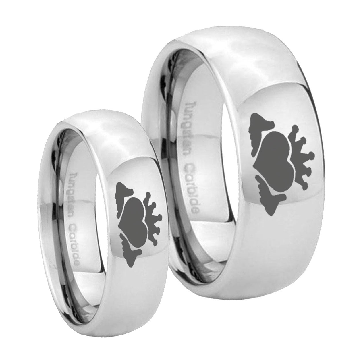 Claddagh Design Mirror Dome Tungsten His Hers Set Rings