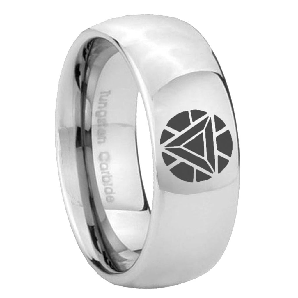 8MM Iron Man Art Dome Polish Silver Tungsten Ring For Man