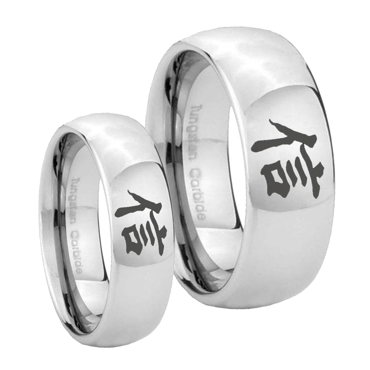 Kanji Faith Mirror Dome Tungsten Engagement Ring Set