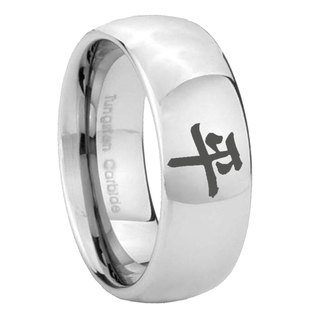 8MM Kanji Peace Dome Polish Silver Tungsten Men And Women Ring