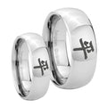 Kanji Peace Mirror Dome Tungsten His Hers Ring Set