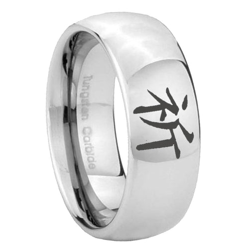 10mm Kanji Prayer Mirror Dome Tungsten Carbide Wedding Engagement Ring