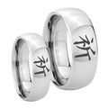 Kanji Prayer Mirror Dome Tungsten Couple Wedding Bands