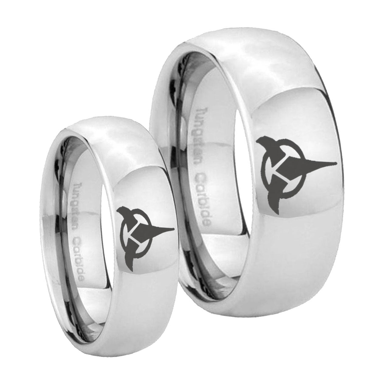 Klingon Mirror Dome Tungsten Couple Wedding Bands