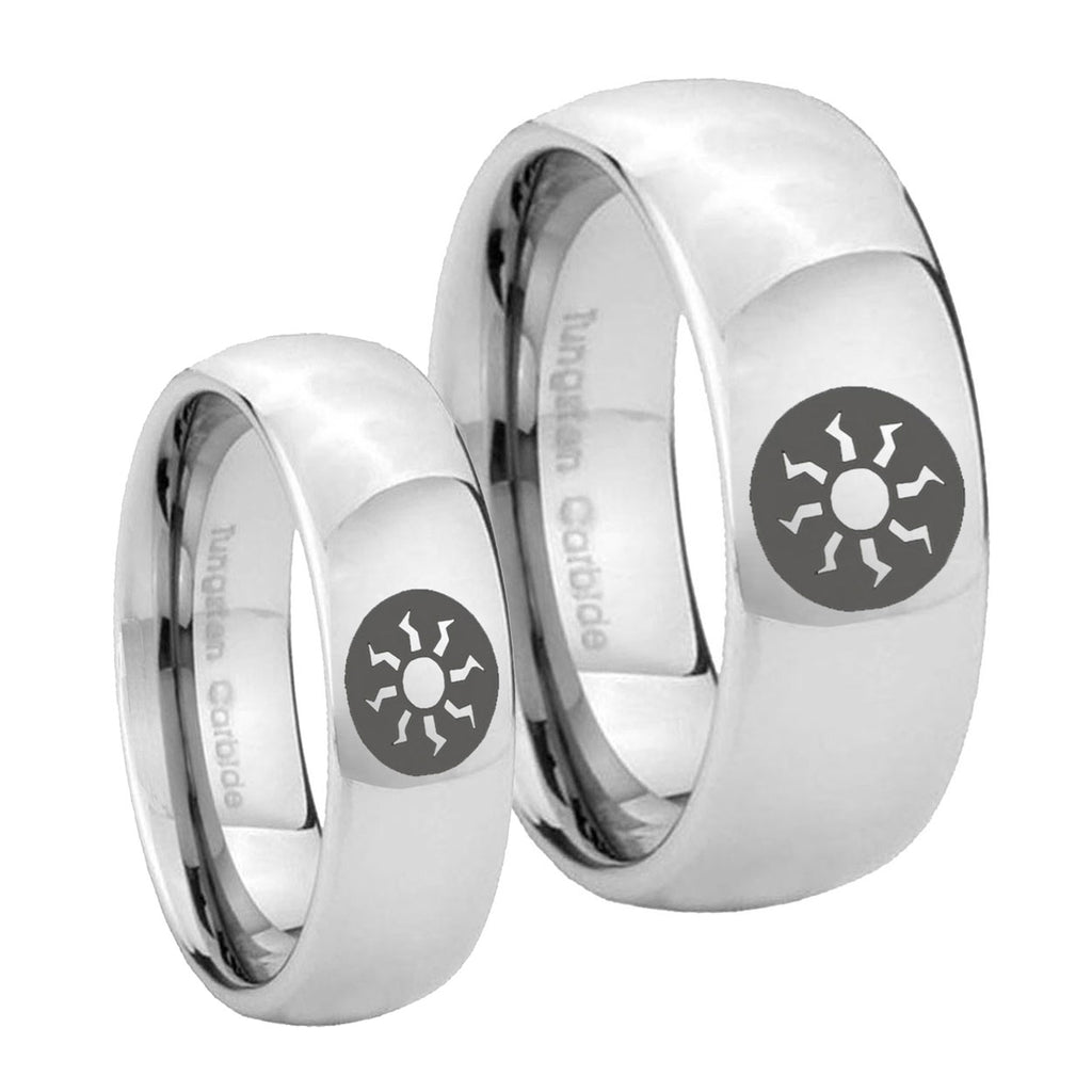 Magic The GatheRing Mirror Dome Tungsten Bridal Ring Set