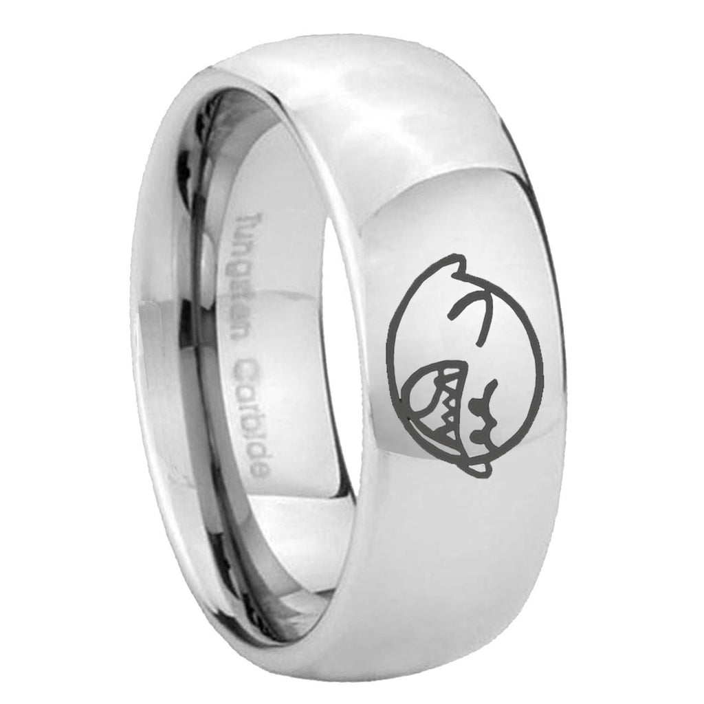 8MM Mario Boo Ghost Dome Polish Silver Tungsten Engrave Ring