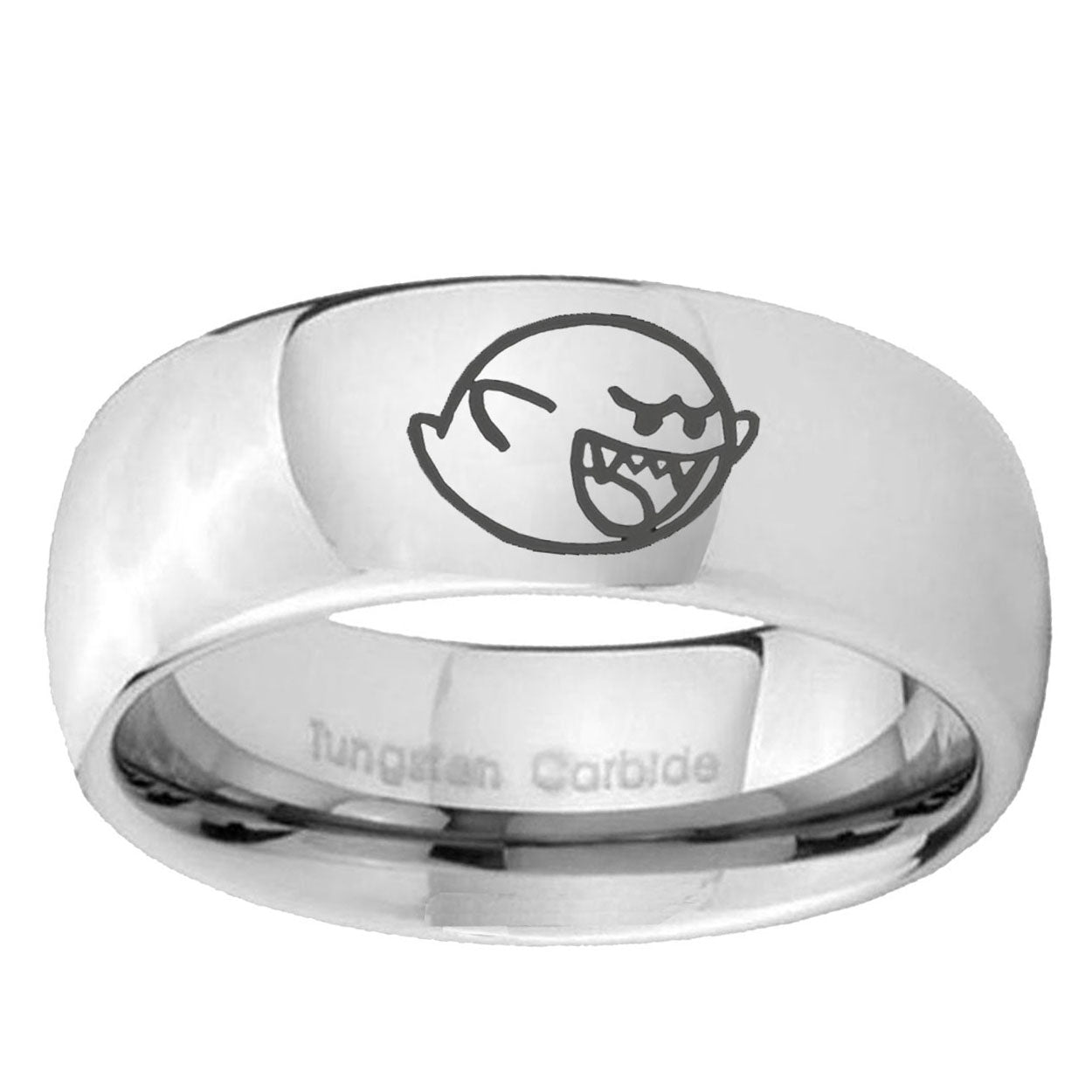 5MM Mario Boo Ghost Dome Polish Silver Tungsten Engrave Ring