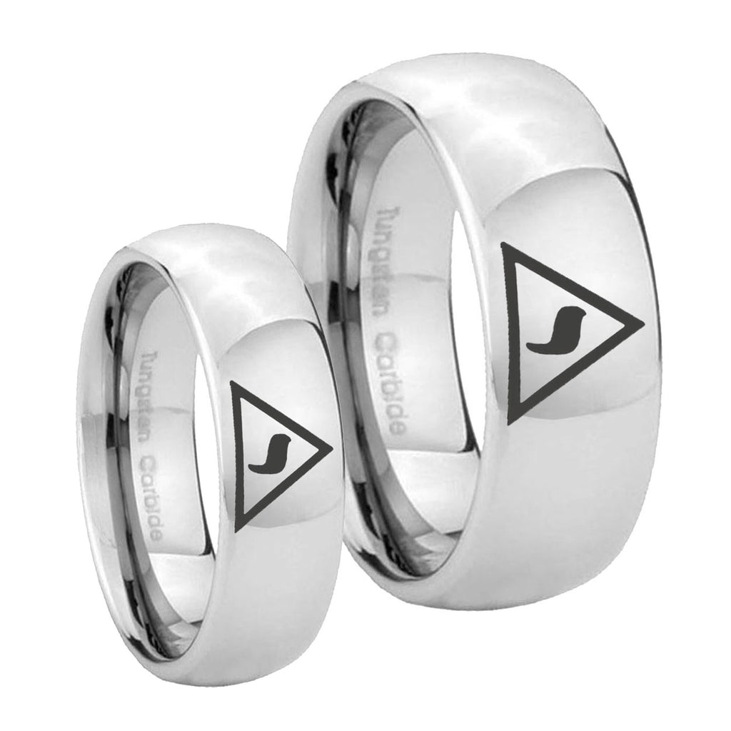 Masonic Yod Mirror Dome Tungsten His and Hers