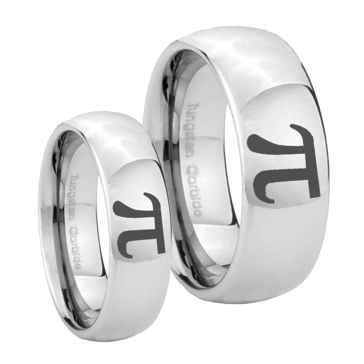 Math Pi Mirror Dome Tungsten Couple Rings