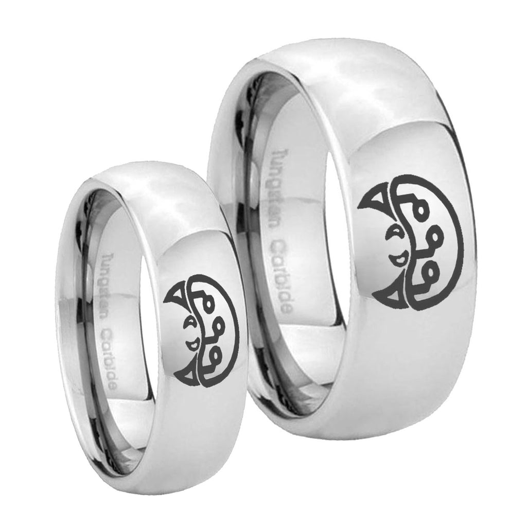Metroid Mirror Dome Tungsten Wedding Set Rings