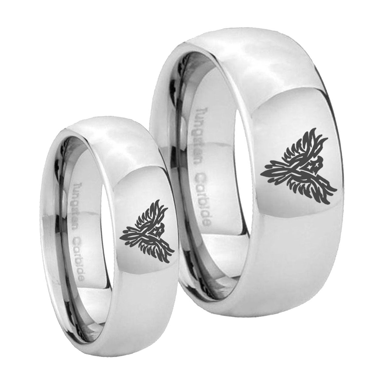 Phoenix Mirror Dome Tungsten Engagement Ring Set